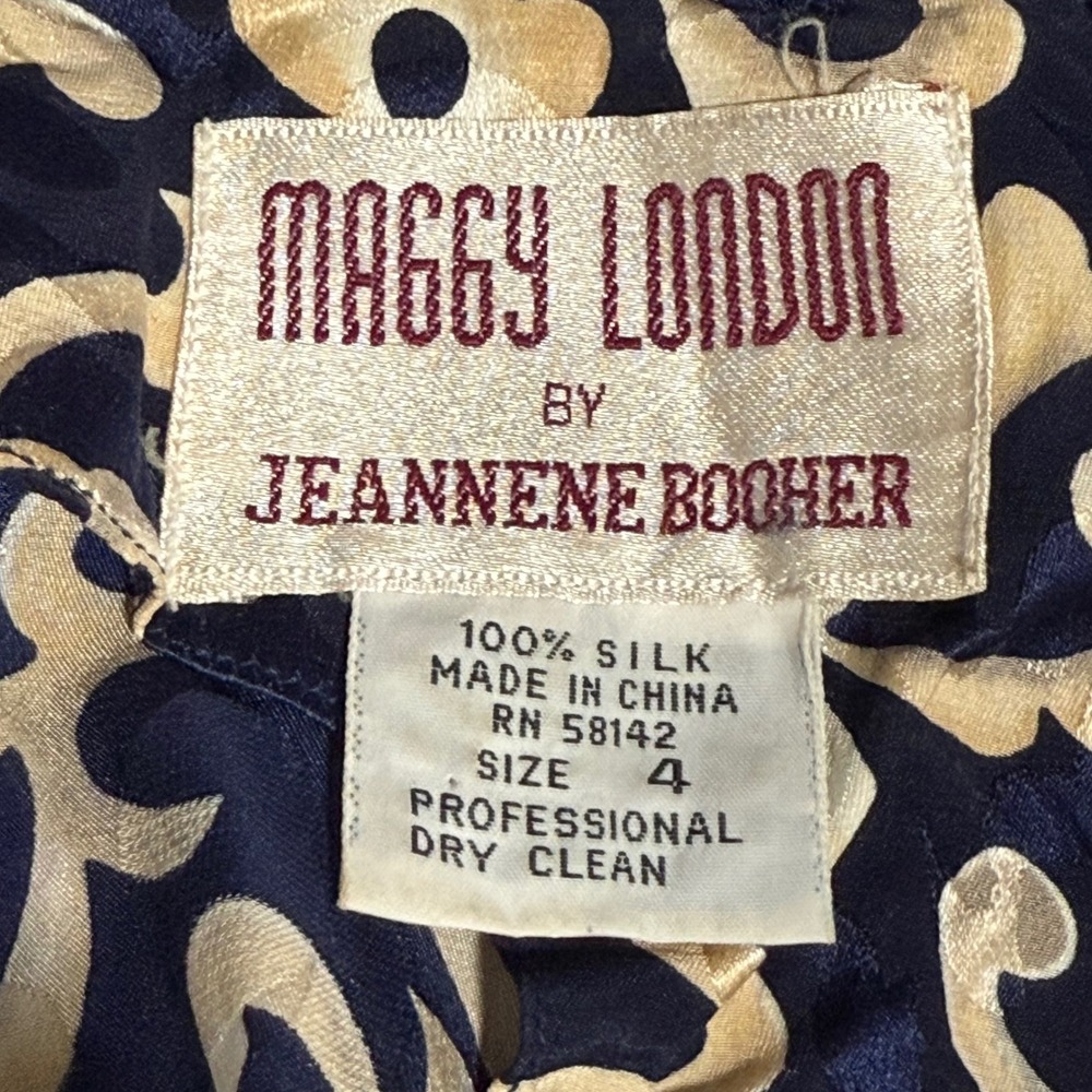 Maggy London Dress Womens 4 Navy Gold Vintage Silk Jacquard Excellent Floral 80s - Picture 6 of 6